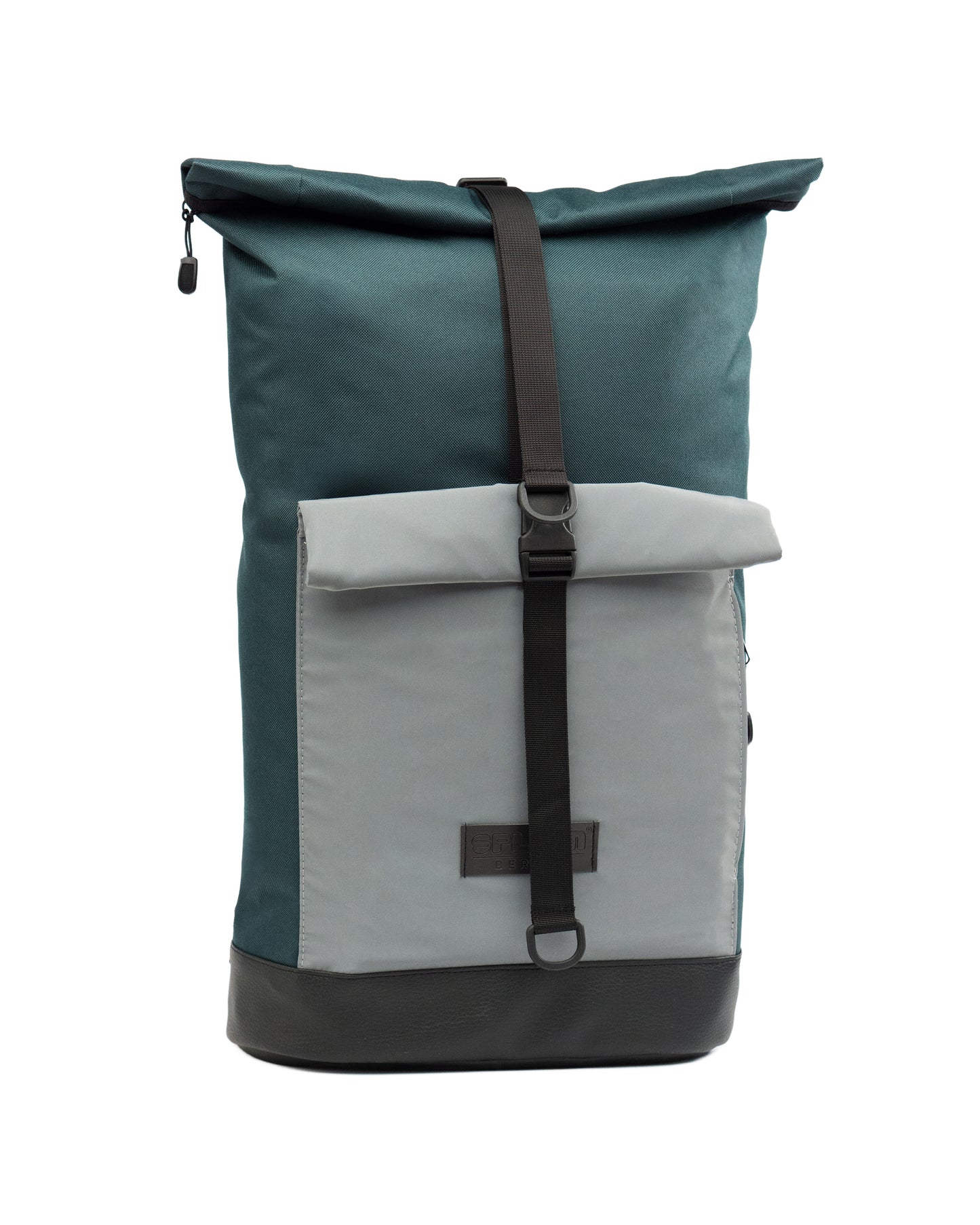 Bob Rucksack in Green Glow Vorderansicht mit Rolltop-Verschluss mit klarem, minimalistischem Design und reflektierender Fronttasche.
© Spleen Berlin