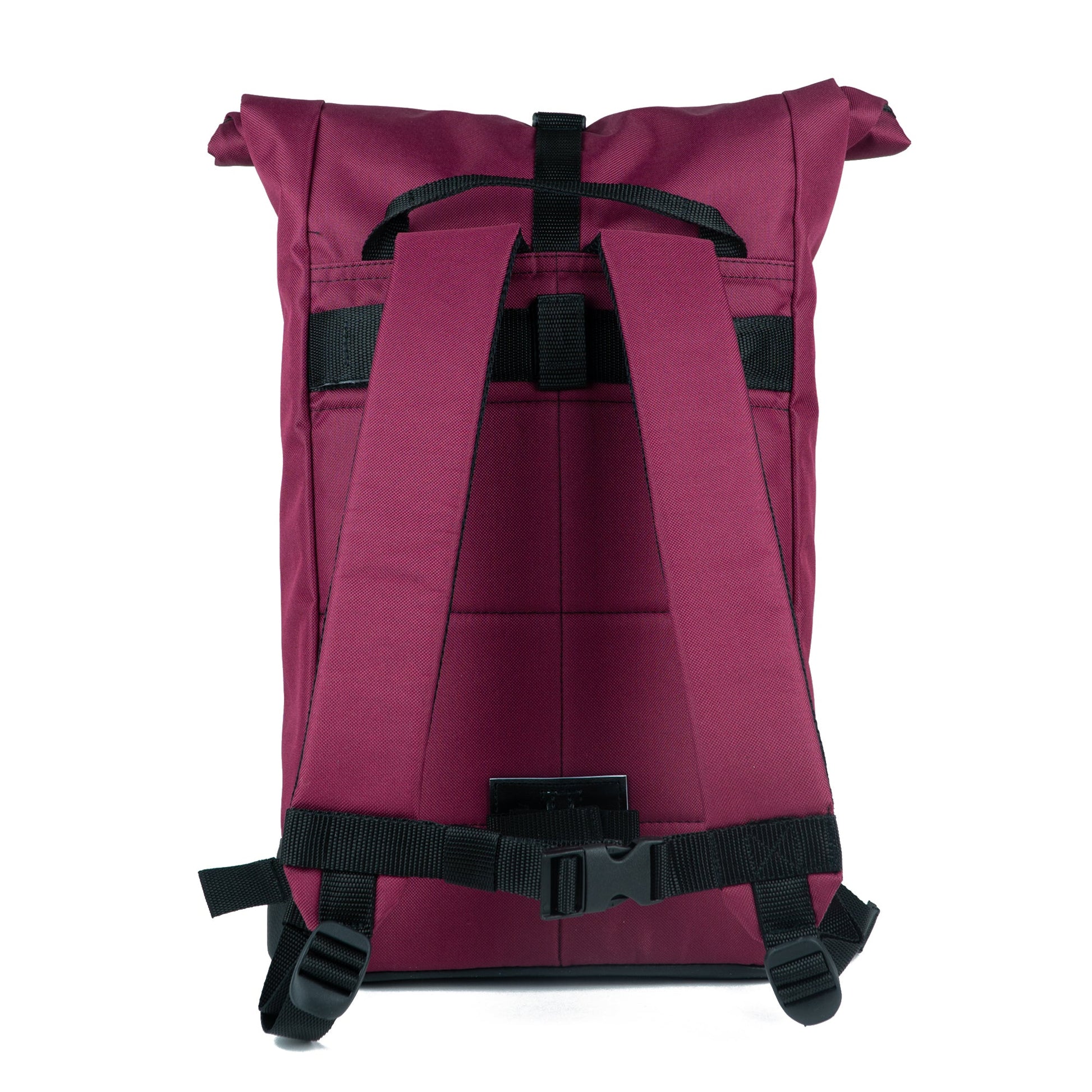 BOB Fahrradrucksack Bordeaux-Grau von hinten ergonomische Rückenansicht mit gepolsterten Schulterträgern und Brustgurt, nachhaltiges Design von Spleen Berlin ©Spleen Berlin