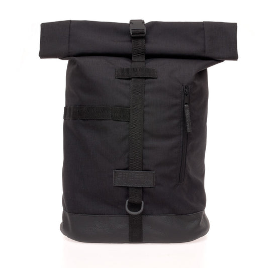 Spleen Berlin Rucksack Fixie - Black Vorderansicht, vielseitiger Fahrradrucksack und Fahrradtasche in einem, handgefertigt in Europa Ideal für urbane Mobilität mit Stil. ©Spleen Berlin